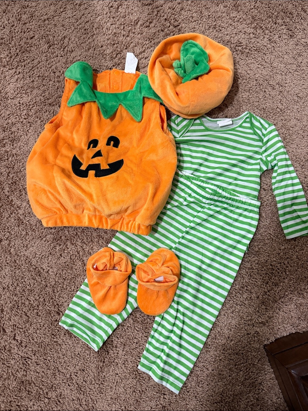 Target Orange Pumpkin Costume with Green Striped Jumpsuit